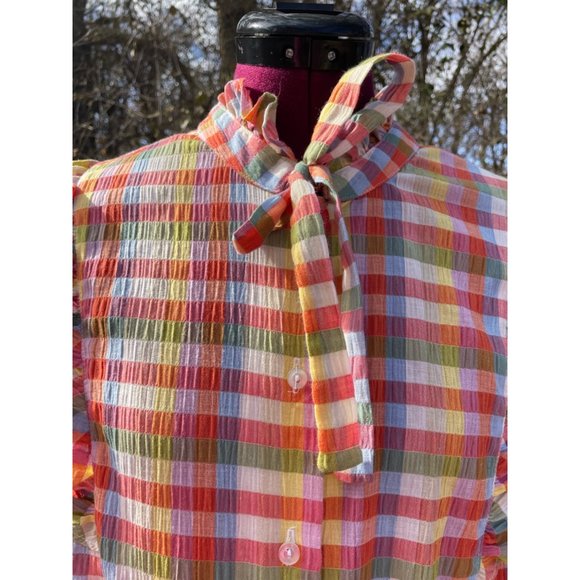 Vintage 1970s Plaid Seer Sucker Peasant Blouse With Tags Size 44 - Picture 8 of 16